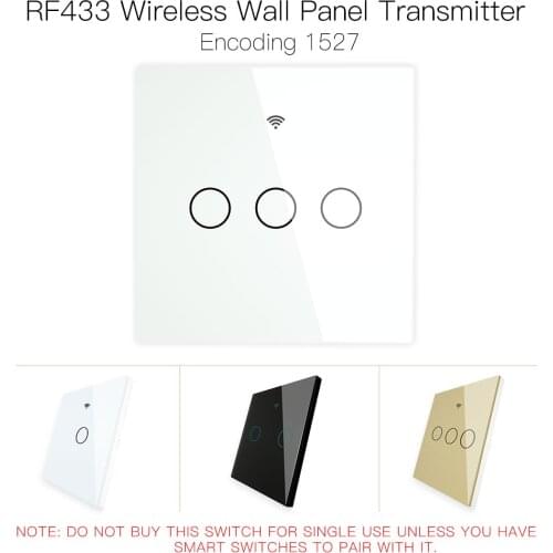 RF433 MHz Wireless Wall Glass Panel Transmitter Switch Remote Controller Work with WiFi Smart Control Sticky Switch Receiver