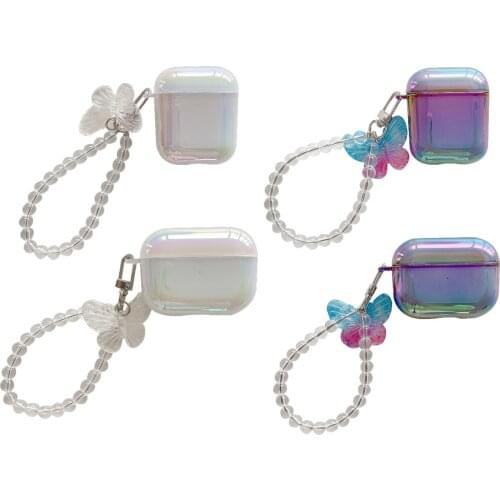 Luxury Protective Shockproof Case for Airpods1/2/pro Bling Hard PC Case for Airpods Girly Case with Pearl Keychain