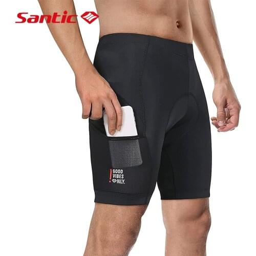 Santic Men Cycling Shorts Coolmax 4D Pad Shockproof MTB Bike Shorts Breathable Reflective Anti-pilling Sponge cushion