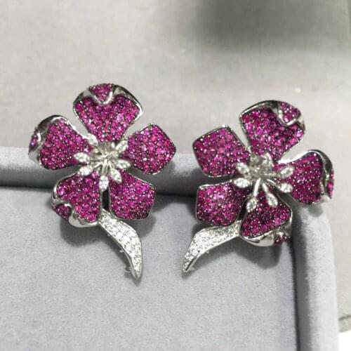 925 sterling silver flower stud earring rose red color fine women jewelry free shipping romantic