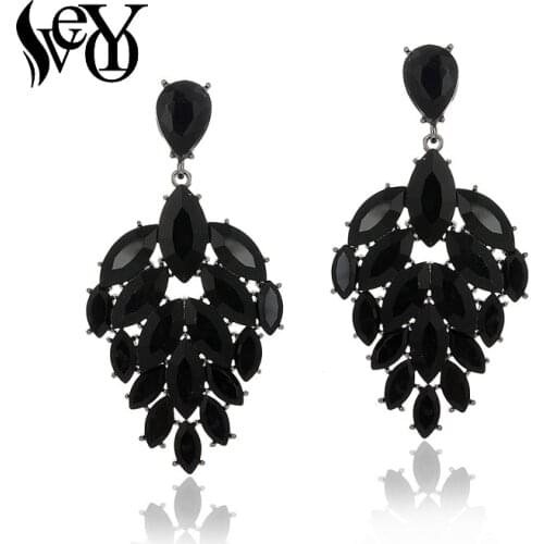 VEYO Fashion Jewelry Black Crystal Drop Earrings Hyperbole Luxury Dangle Earrings For Women