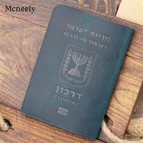 Vintage Israel Crazy Horse Genuine Leather Passport Cover Solid Passport Holder Business Unisex Durable Travel Wallet Case Hot