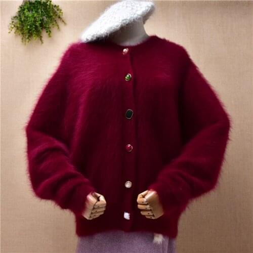 Ladies women fashion hairy mink cashmere knitted long sleeves loose cardigan angora rabbit fur winter jacket coat sweater pull