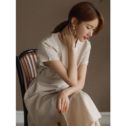 2020 New Fashion Casual Dress Women Cotton and Linen Elegant Office Ladies Formal Work Wear Summer Vacation Holiday Long Dresses