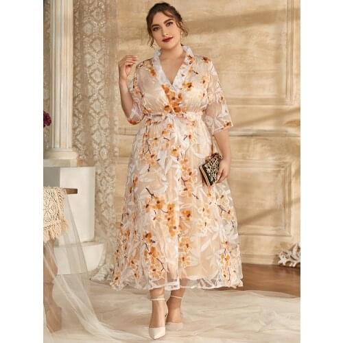 2021 Abaya Long Spring Womens Ladies Dresses Plus Large Size Fashion Elegant Sashes Mesh Maxi Ramadan Dress