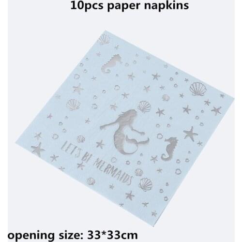 10pcs 33x33cm Shiny Silver Lets Be Mermaid Theme Napkins Tissues Baby Shower For Kids Holiday Birthday Party Decoration Favor