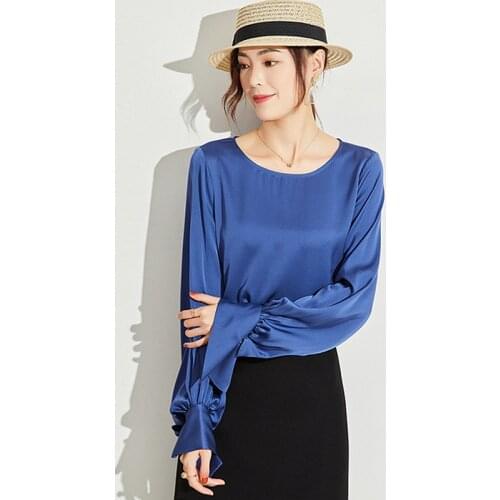 100% Heavy Silk Blouse Women Shirt Casual Style O Neck Long Sleeves 3 Colors High Quality Fabric Simple Desig Top New Fashion