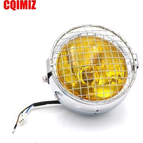 12V 35W Halogen Chrome Aluminum Retro Grille Motorcycle Headlight Headlamp For Honda CG125 GN125 Harley Cafe Racer
