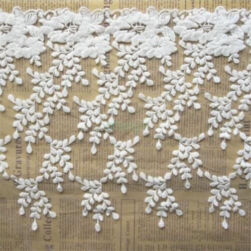 2 yards 35cm Width White Cotton Crochet Flower Embroidered Fabric Lace Trim Ribbon Handmade DIY Sewing Supplies Craft Decoration