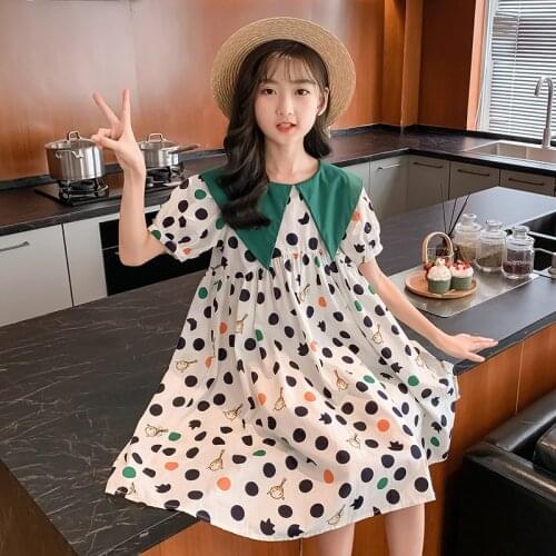 2021 Girls Summer Dress Elegant Dot Kids Dresses for Girl Cotton Childrens Clothing Princess Dress 4 6 8 10 12 14 Years