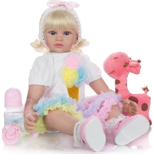 24 inch soft Body Silicone Baby Doll Curly gold Hair Realistic bebe Reborn Toddler Doll girl princess playmate toys gift