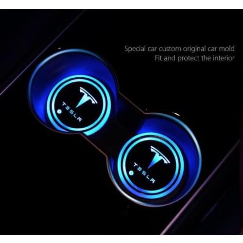 2X Led Tesla Logo Cup Light UBS Car Atmosphere Light Colorful Luminous Water Coaster For Tesla Model 3 Model X Model S Model Y