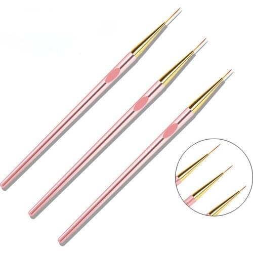 3Pcs Nail Art Liner Brushes UV Gel Painting Acrylic Nail Design Nylon Brush Pen Set Line Drawing Rose Gold Pen 18/18.5/18.7cm