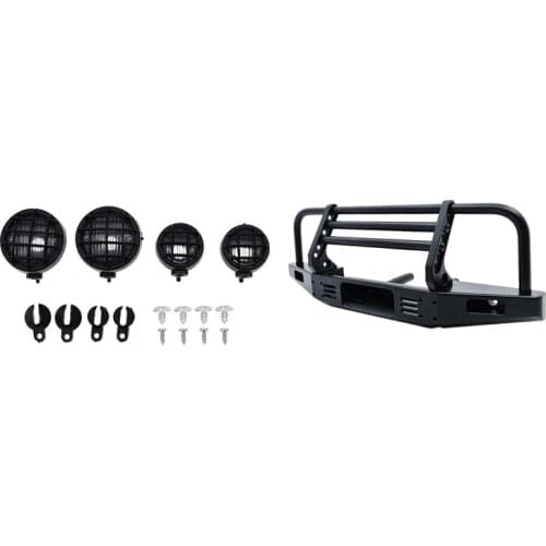 4Pcs Rc Car Round Lampshade / Light Cover & 1Pcs Front Bumper for Trx4 Scx10 Ii 90046 90047 Metal