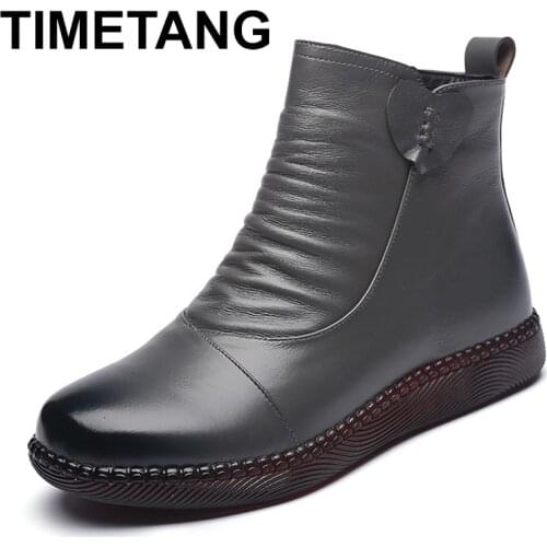 TIMETANG Autumn Womens Shoes Leather Boots Women Fashion Winter Boots Women Warm Non-slip Flat Shoes Thick-soled Women Shoes