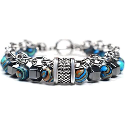 Natural stone beads men accessories stainless steel women bracelet Hiphop bracciale uomo bileklik armbanden voor vrouwen jewelry