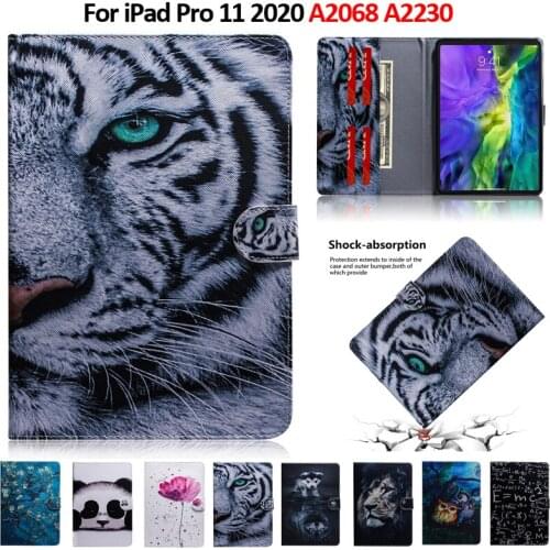 Coque for iPad Pro 11 Case 2020 Fashion Tiger Lion Panda Leather Tablet for New iPad Pro 11 2020 Case Funda Stand Wallet Shell