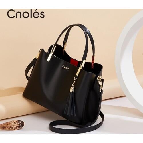 Cnoles Fashion Large Capacity Ladies Bag Genuine Leather Bag Travel Shopping Shoulder Bag Handbag Summer Beach Bags
