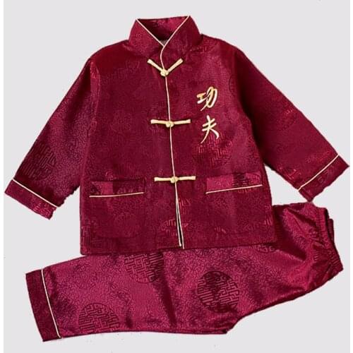 Long Sleeve Kids Embroider Kung Fu Suit Chinese Style Boys Wushu Show Sets Jacket+Pants Dramaturgic Costume 2-16 YZT082506
