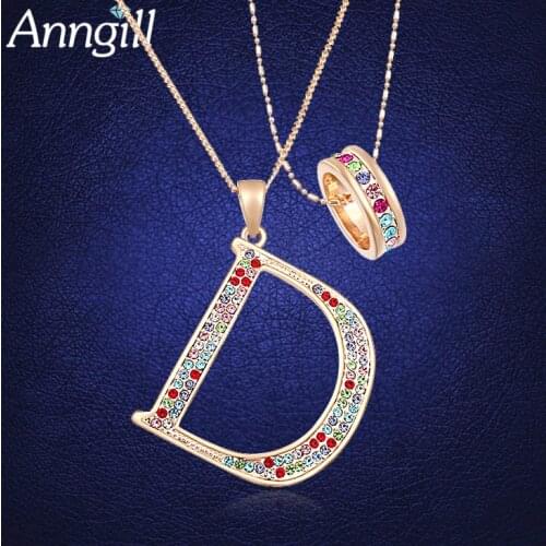 Unique Design Letter D Layered Long Necklace Sweater Chain Full With Top Quality Austria Crystal Bijoux Femme Women Jewelry