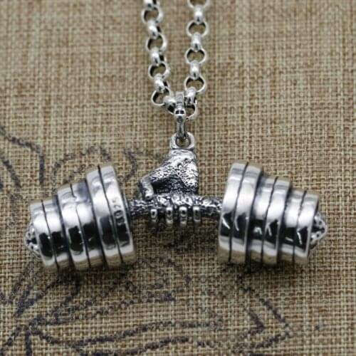 Fitness Daren Jewelry S925 Sterling Silver Power Fist Weightlifting Retro Thai Silver Male Hip Hop Hipster Sweater Chain Pendant