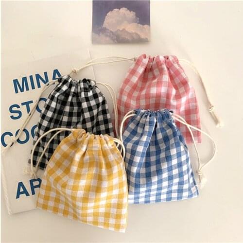Cotton Fabric Lattice Drawstring Storage Pouch Packaging Gift Bag Underwear Socks Jewelry Organizer Christmas Bag