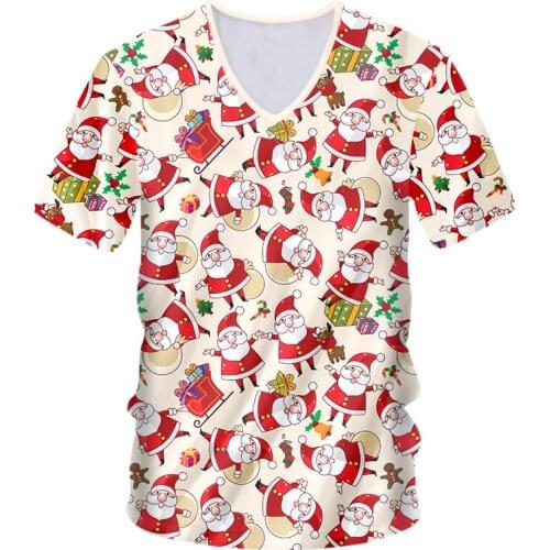 IFPD EU Size Christmas V-neck T Shirt Mens 3D Printed Santa Claus Best Selling T-Shirt Gingerbread Plus Size Xmas Party Shirts