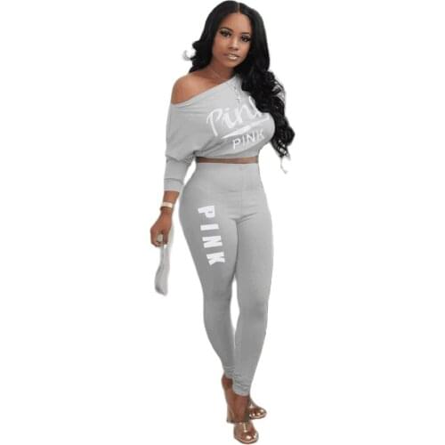 Summer New Letter Printing Long-Sleeved One-Word Collar + Pencil Pants Casual Sports Womens Suit