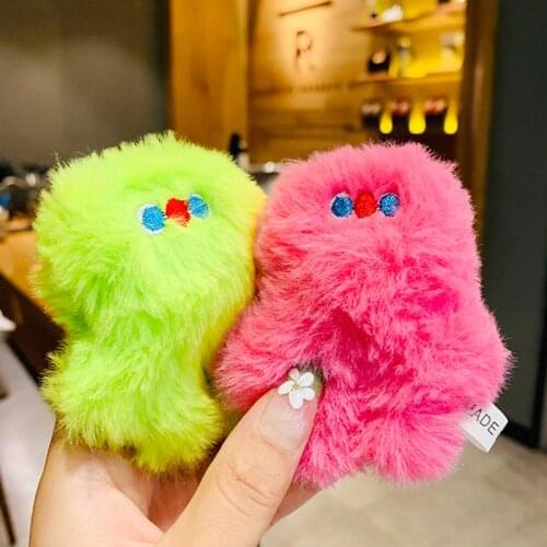 Cartoon Plush Pink Green Doll Key Chain Cute Plush Little Monster Pendant Key Ring Bag Car Keychain Jewelry for Women Couple