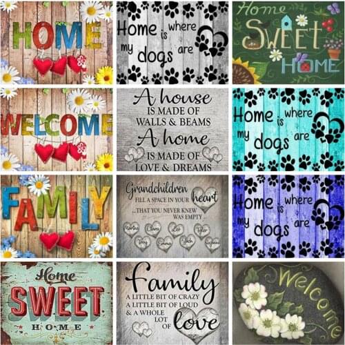 Huacan 5D Diamond Painting Text DIY Full Square Diamond Mosaic Set For Embroidery Cartoon Home Sweet Home Decor