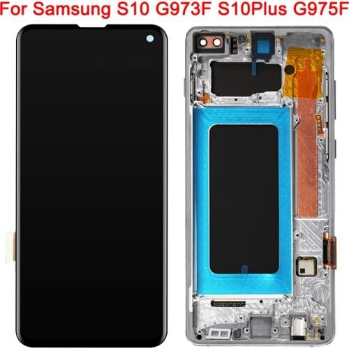 Original S10+ LCD For Samsung Galaxy S10 Plus Display With Frame Super Amoled S10 SM-G973F G975F/DS G975A LCD Touch Screen Panel