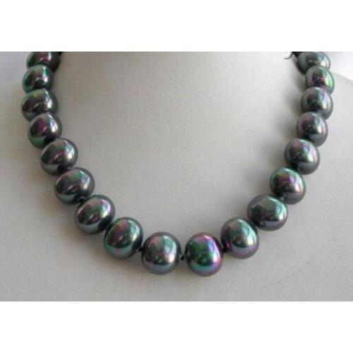 Stunning big 16mm baroque black south sea shell pearl necklace AAA style Fine Noble real Natural