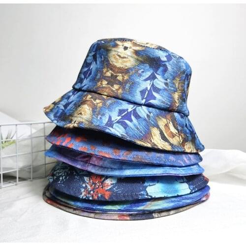 Reversible Bucket-Hats Graffiti Tie-Dye Sunscreen Men Women Panama Hat Cotton Anti-sun Gradient Colorful Hip Hop Fisherman Cat
