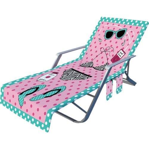 Portable Beach Chair Towel Long Strap Beach Bed Chair Towel Cover With Pocket For Summer Pool Sun Outdoor Activities Garden
