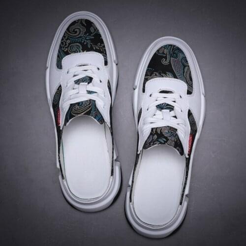 Personality Ethnic Totem Mixed Colors Men Casual Half Shoes Lace Up Slip On Round Toe Platform Sandals Summer Male Outdoor Wear