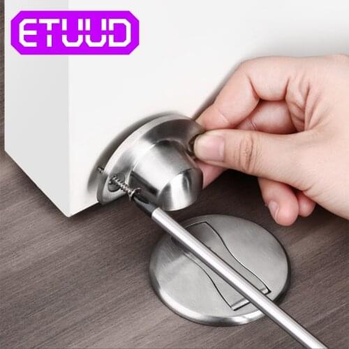 304 Stainless Steel Strong Holder Hidden Six Colors Door Stop Magnetic Stopper Catch Floor Nail-free Doorstop Furniture Hardware