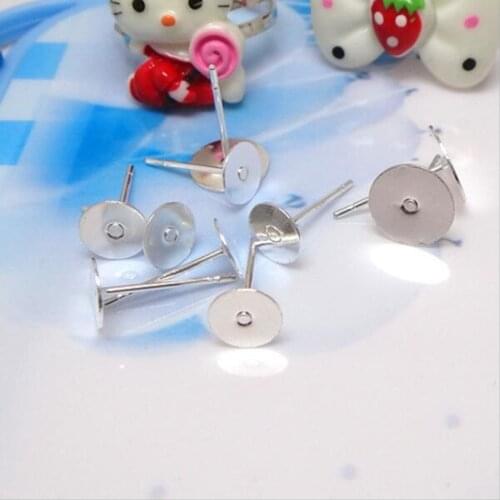 50pcs/lot 5/6/8/10mm Silver Plated Earring Post Stud Fits for Stud Earring Pin Cup Base Findings DIY Jewelry Making