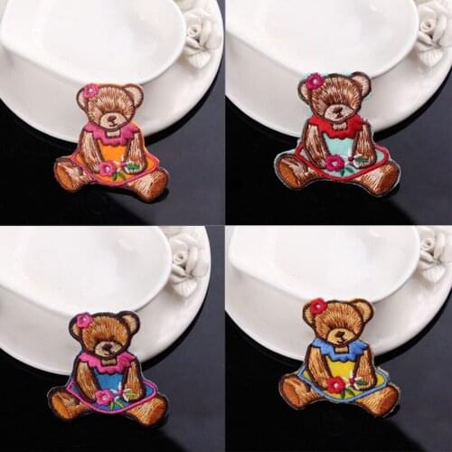 DIY Four Bear Cute Patches Iron On Patch On Clothing Embroidered Stripes Sticker For Jacket Animal Patch Sewing Clothes