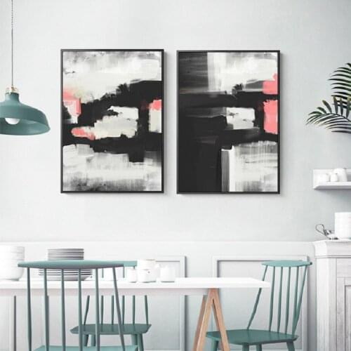 Nordic Pink and Black Abstract Watercolor Ink Wall Art Prints Canvas Paintings Posters Wall Art Prints Living Room Home Decor