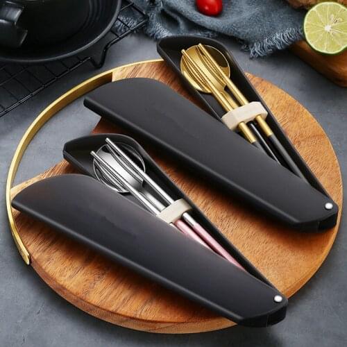 Stainless Steel Portable Dinner Tableware Chopsticks Spoon Set Home Outdoor Travel Cutlery