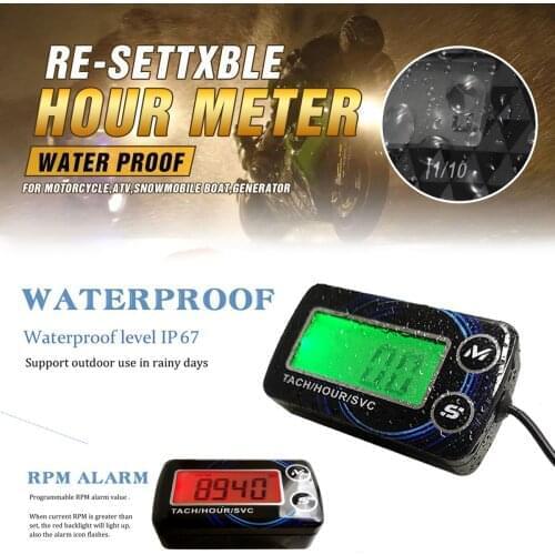 Digital Engine Tach Hour Meter Alert RPM Tachometer Gauge Backlit Resettable For Motorcycle Chainsaws Boats ATV Marine Glider
