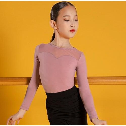 Kids Latin Dance Tops Girls Long Sleeve Practice Clothing Professional Rumba Tango Samba Salsa Dance Training Clothes DWY5028