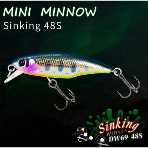 TSURINOYA New Fishing Lure DW69 Sinking Minnow Jerkbait Fishing Wobbler 48S 48mm 3.3g Stream River Bass Trout Lure Crankbait