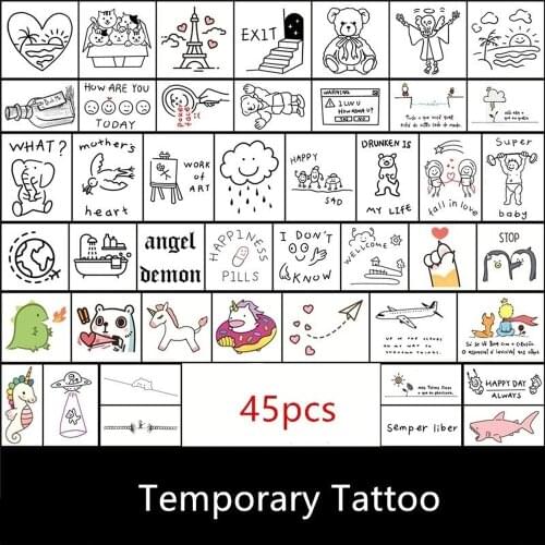 Temporary Tattoo Sticker Set Cartoon Horse Bear Whale Dinosaure Tatoo Flash Tatto Fake Waterproof Stickers for Men Women 45Pcs