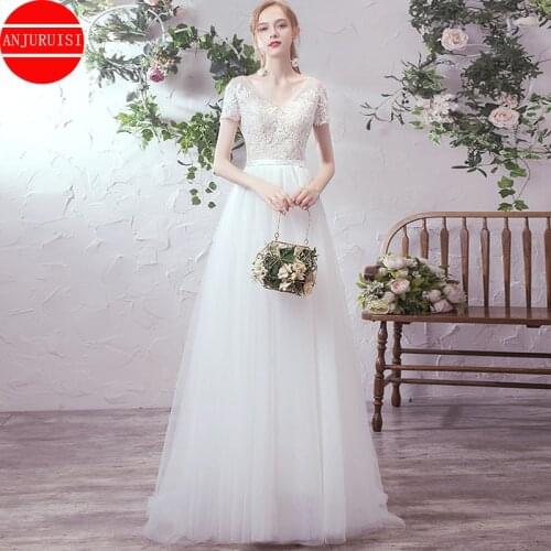 Sexy V Neck Wedding Dress 2021 Short Sleeves Boho Vestidos De Novia Lace Appliques Beach Bride Gown Robe Mariage Trouwjurk Boda