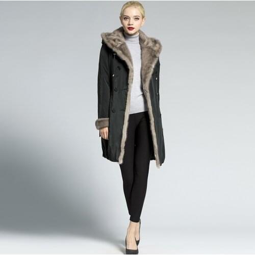 Winter womens leather jacket Parker clothing fur coat real mink fur rex rabbit real fur lining winter warm fashion