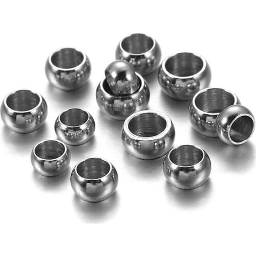 120pcs Fashion Stainless Steel Beads Hole Ball Stopper Spacer Crimp Beading Jewelry Making Supplies Findings Accessories