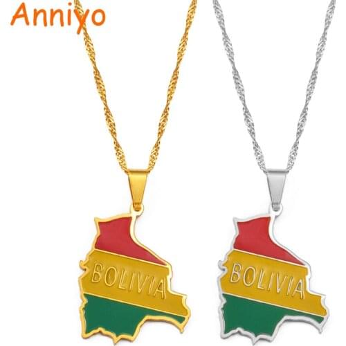 Anniyoc Bolivia Map Flag Pendant Necklaces for Women Girls Charms Bolivians Maps Jewelry Patriotic Gifts #238721