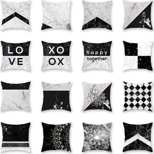 Black and White Simple Marble Series Home Decoration Polyester Pillow Cover