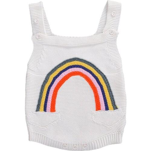 Toddler Baby Girl’s New Fashion Suspender Jumpsuits Newborn Sweet Rainbow Knitted Triangle Wrapped Romper 2020 New Arrival
